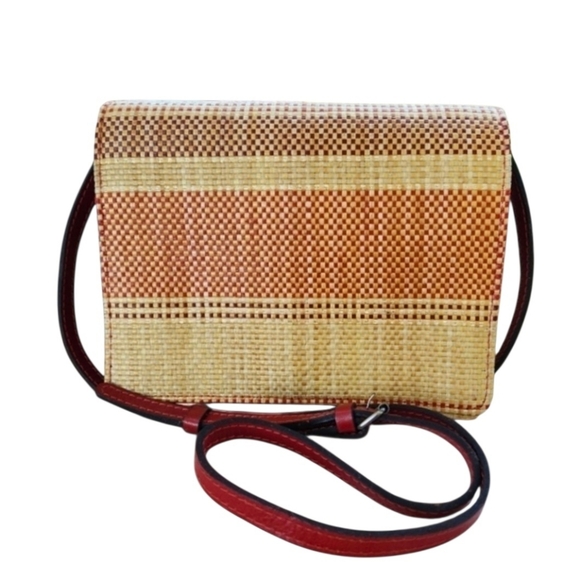 Patricia Nash Handbags - Patrica Nash Laurentina Italian Fine Straw Red Leather Crossbody Shoulder Bag